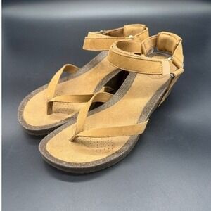 Teva Mahonia Wedge Thong Sandals Womens 9 Chipmunk Tan Leather 1110765